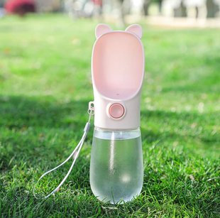 Поїлка з кнопкою 400 ml TRAVEL Bottle з вушками для собак - світло-рожевий