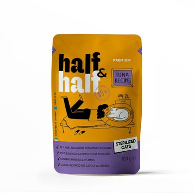 Влажный корм Half&Half для стерилизованных кошек, кусочки с тунцом в соусе, 100 г