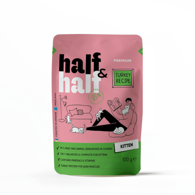 Влажный кори Half&Half для котят, кусочки с индейкой в желе, 100 г