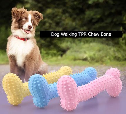 Жевательная игрушка кость для щенков и котов Dog Walking TPR Chew Bone 11 см - голубая