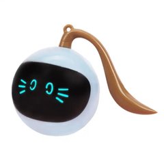 Интерактивная USB Смарт игрушка LED Magic Ball вращяющийся мячик с хвостиком для котов и маленьких собак - голубой