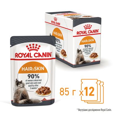 Влажный корм для взрослых кошек ROYAL CANIN HAIR&SKIN CARE IN GRAVY 0.085 кг, 0.085 кг