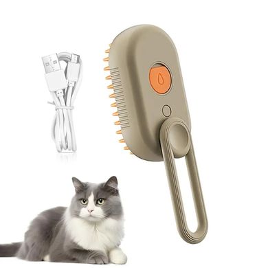 Паровая щетка массажер спрей 3 в 1 PET SPRAY MASSAGE BRUSH для вычесывания собак и кошек с паровым распылителем с ручкой - бежевая