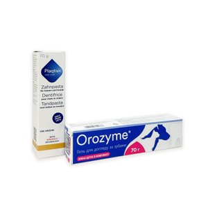 Гель-догляд від нальоту OROZYME + Зубна паста ECUPHAR PLAQTIV+ від зубного каменю для тварин