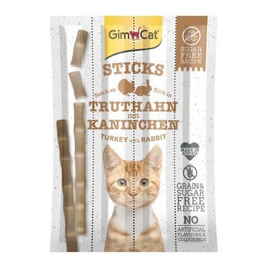 Палочки мясные GimCat STICKS индейка и кролик лакомство для кошек (1шт.)