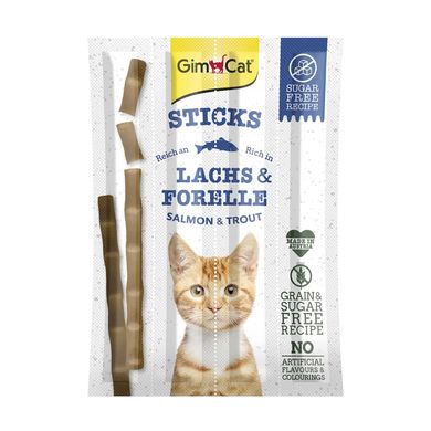 Палички м'ясні GimCat STICKS лосось і форель смаколик для кішок (1шт.)