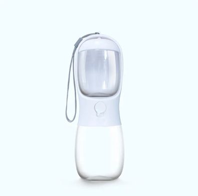 Пляшка - поїлка з контейнером для корму і кнопкою Dog Water Bottle 300 мл + 100 г для собак - біла