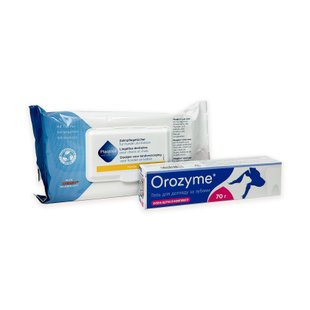 Гель-догляд за пащею OROZYME + Стоматологічні серветки ECUPHAR PLAQTIV+ для котів та собак