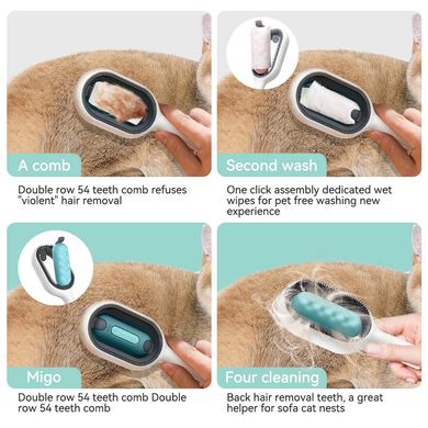 Щетка для сухого и влажного вычесывания собак и котов Pet Gravity 4в1 Pet Grooming Comb с отсеком для воды - розовая