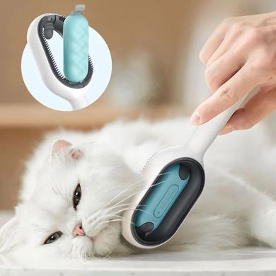 Щетка для сухого и влажного вычесывания собак и котов Pet Gravity 4в1 Pet Grooming Comb с отсеком для воды - голубая